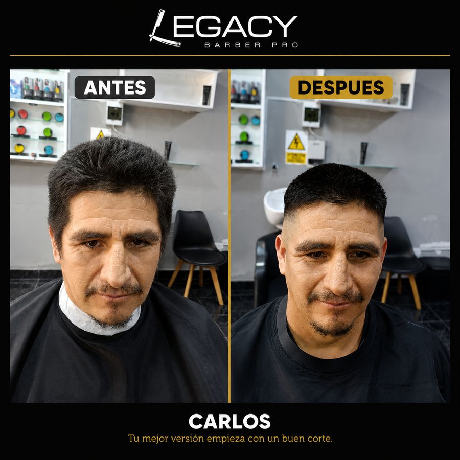 Antes y después de Carlos en Legacy Barber Pro Surco